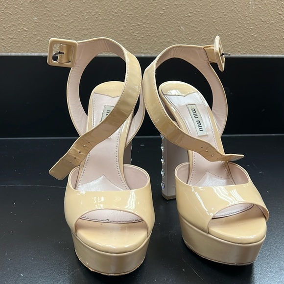 Miu Miu platform nude heels with crystals - Picture 2 of 3